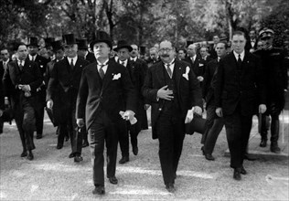 Benito mussolini and ministers at the inauguration of the scientific agricultural council. 1930-40