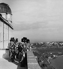 Swiss guards on the terrace of the papal palace. 1950