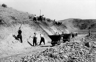 Construction of the road rogorina - fieri - valona. albania. 1940