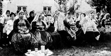 Catholic women of mirdite. albania. 1900