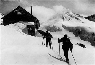 Ski hikers in austria. 1930