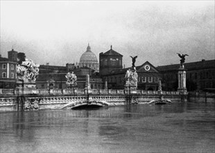 Italy. Rome. the flood of the Tiber covers the bridge Vittorio Emanuele II. 1920