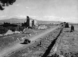 Italy. Lazio. the province of Rome. a section of the Via Appia Antica. 1950