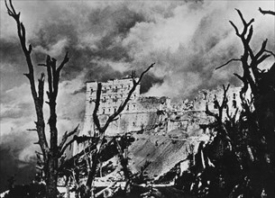 Italy. lazio. montecassino. the abbey destroyed by bombing during the battle of cassino of 1944