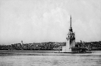 Turkey. istanbul. the galata quarter with the leandro tower and on the left the Genoese tower. 1910