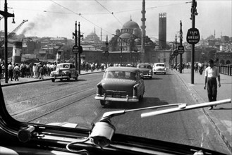 Turkey. Istanbul. Great Galata Bridge and the Basilica of Saint Sofia Mosque. 1950-60