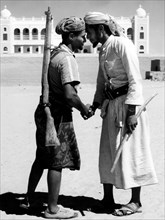 Asia. yemen. typical greeting among soldiers of the emirate of beihan. 1967