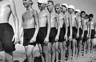 Italy. Miramare Di Rimini. Seaside Summer Camp. Children In A Row. 1930