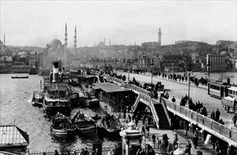 Turkey. Istanbul. Great Galata Bridge And The Basilica Of Saint Sofia Mosque. 1930