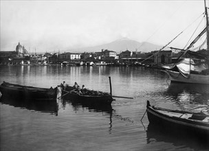 Harbour. Mount Etna. Catania. Sicily. Italy 1910