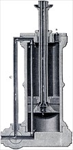 Air Pump Double Action, a longitudinal section of the cylinder and piston.