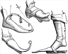 Medieval boots with long, soft toes.