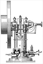 Kerting- Likfeld Gas engine, rear view and a cut of valves.