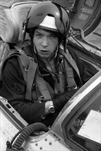 Pilot Lieutenant Valerii Poltoranin, in the cockpit MiG-21.