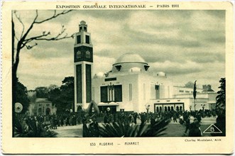 Edition Braun and Cie shows Algerie, Minaret, the International Exhibition of colonies, Paris.