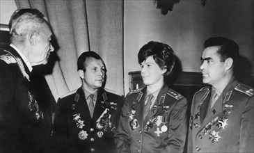 Vershinin Tson and Cosmonauts Yuri Gagarin, Valentina Tereshkova Nikolaev and Andrian Nikolaev.
