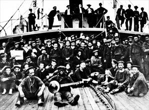 Sailors Posing On The Deck Of A Ship During The American Civil War.