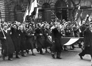Hungarians In Demonstration Against The Russian Occupation In Budapest.