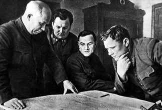 Nikita Khrushchev, Kiricenko, Ciuianov, Yeremenko'S Headquarters In Stalingrad.