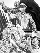 Lenin With Stalin A Propaganda Poster.