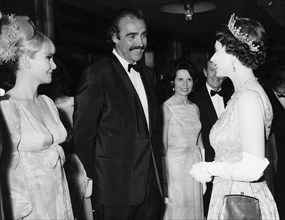 Queen Elizabeth II, Diane Cilento, Sean Connery, Lewis Gilbert and Hylda Tafler.