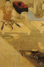 Japan Ancient Life Scenes Samurai Warrior Preparing Wild Fowl