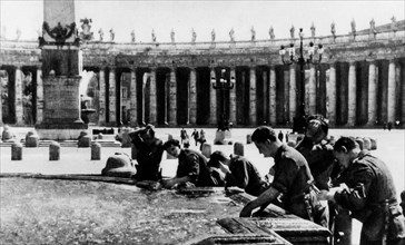 German Troops Drink At The Fountain In St. Peter's.