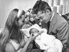 Herbert von karajan with his wife eliette and their first child, 1960