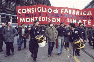 Trade union protest of montedison, milan, 70's