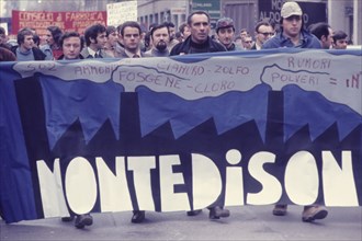 Montedison trade union protest, milan, 70's