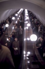 Russian people on staircase in moscow's underground, russian federation, 70's