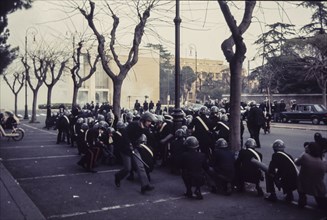 Police forces during a demonstration, 70's
