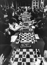 Chess tournament for secondary school's children, durini palace, milan, 1973