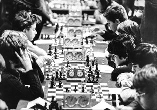 Chess tournament for secondary school's children, durini palace, milan, 1973