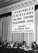 Italian reporters at assemblea federazione italiani editori televisione cavo, 1973