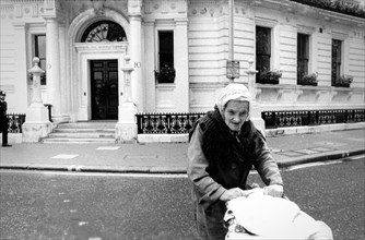 Homeless elderly woman in london, uk, 70's