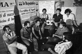 Group of jobless men during a meeting, 70's