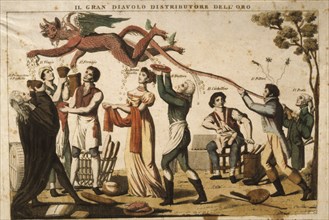 Cupidigia, the great devil gold distributor, about 1830, civica raccolta delle stampe achille bertarelli, milano