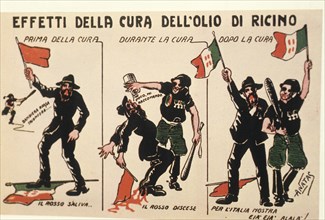 Effects of castor oil, Fascist postcard, 1921