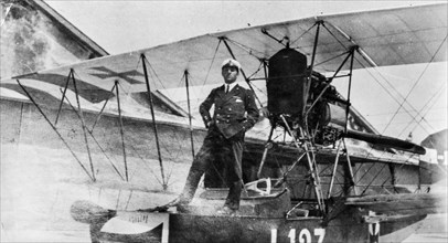 Aviator alberto briganti with aviatik, 1918