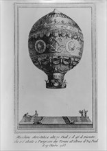 Vintage print with the rozier balloon, paris, 1783