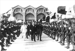 De Pinedo received by Mussolini and Balbo after arrival in Italy,ostia  1927