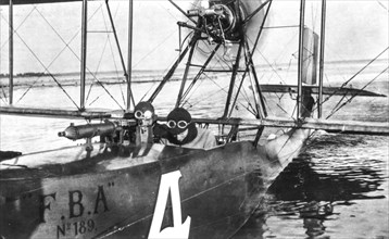 A two-seater seaplane macchi L3 while taking off, 1916