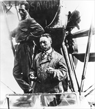 The aviator Francesco de Pinedo with the flight engineer Ernesto Campanelli in Rome at the end of a long trip, in 1925