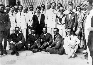 Italo Balbo and Gabriele D'Annunzio in Desenzano in high speed  school with the aviators  graduates sprinters, 1927