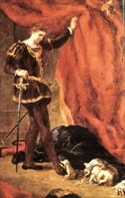 Hamlet before the body of polonius, eugene delacroix