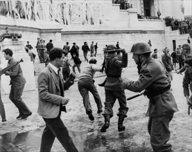 Police dispersed the protesters, Rome, Italy, 1966