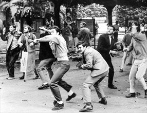 Stone-throwing clashes between students of opposing factions University, Rome, 1966