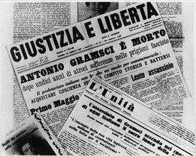 Headline of the newspaper announcing the death of antonio gramsci,1937