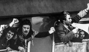 Workers on train to the manifestation of roma, 70s